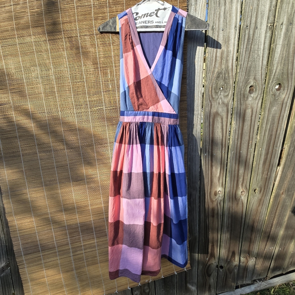 1901 Plaid Wrap Blanket Plaid Midi Dress Pink Blue Size 6 - Picture 6 of 16